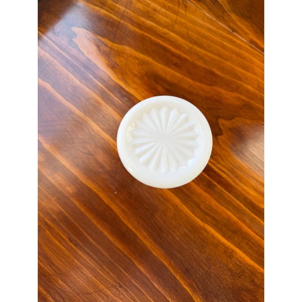 Vintage Milk Glass Bud Vase White Embossed Starburst Geometric Scalloped Rim